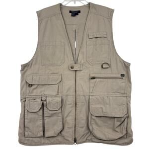 5.11 Tactical Vest Men's Size L Khaki Tan CCW Pockets Cotton Canvas Rugged